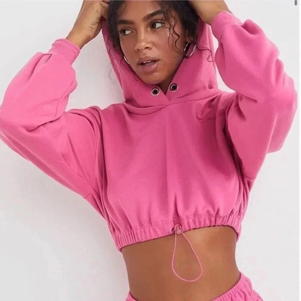 For Love & Lemons Ellie Cropped Sweatshirt Pink Hooded Top Y2K women’s Size XS